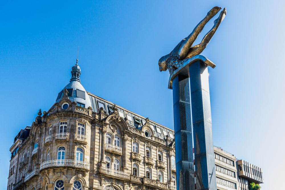 Holidays in Galicia: a close-up of the statue of the Sireno in Vigo