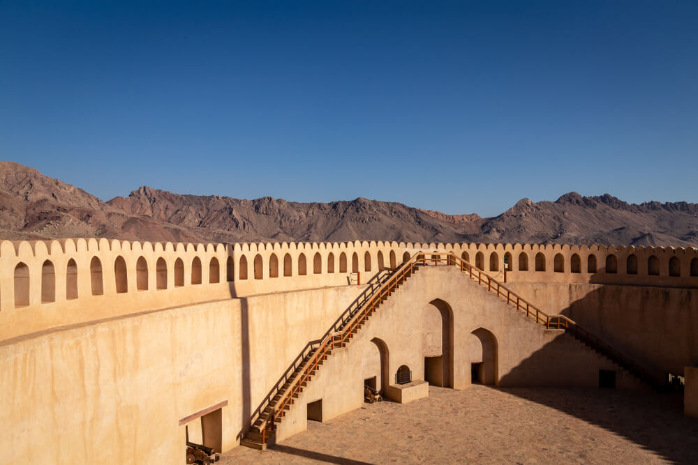 Beautiful places in Oman: A close-up of the walls of the Nizwa Fort