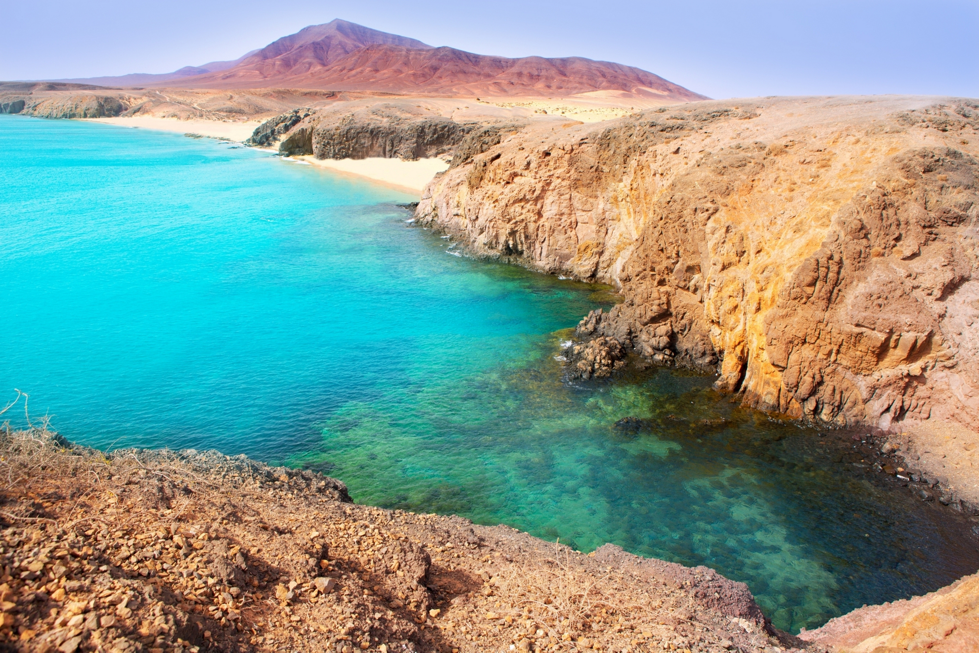 Lanzarote Playa del Pozo beach in costa Papagayo Canary Islands