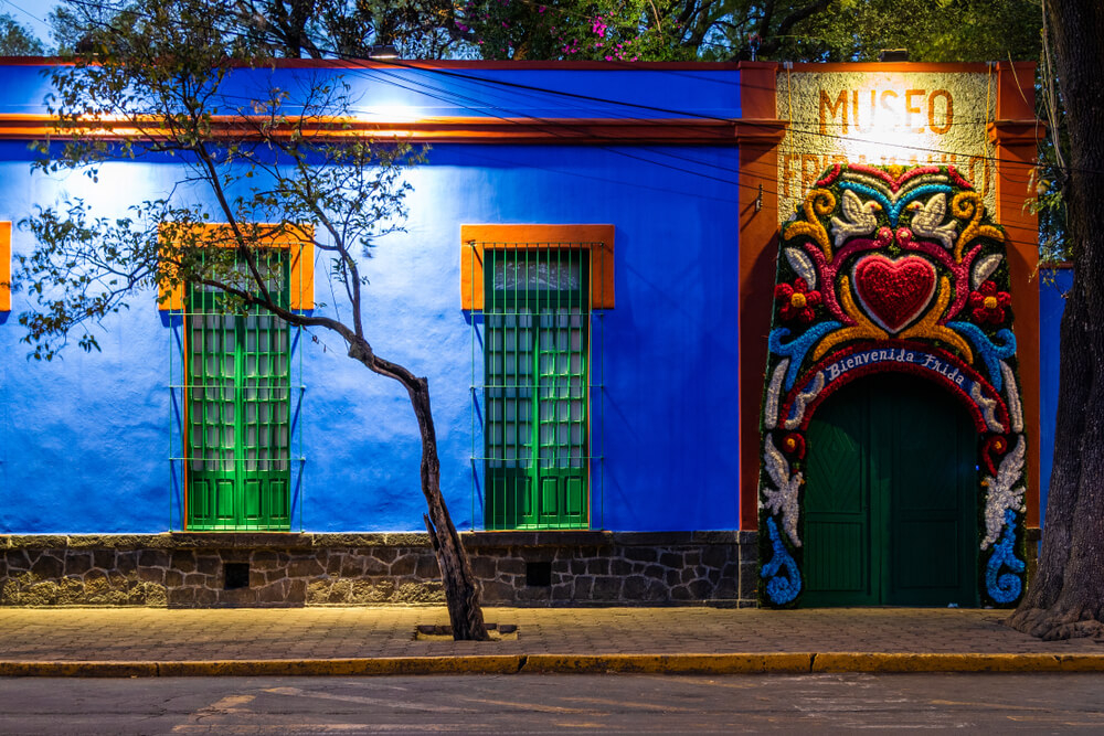 The Blue House: The blue facade of the Frida Kahlo Museum in Mexico City