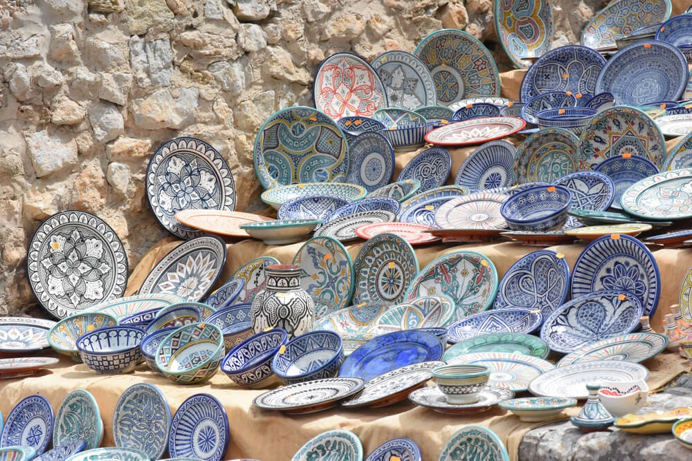 Pottery: A market stall full of Ibizan painted ceramics
