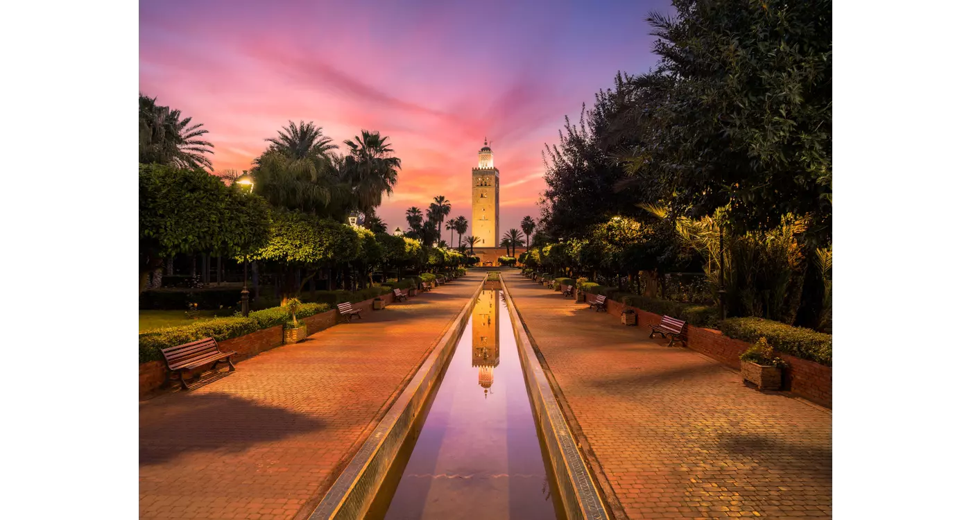 Koutoubia Mosque at twilight time, Marrakesh, Morocco