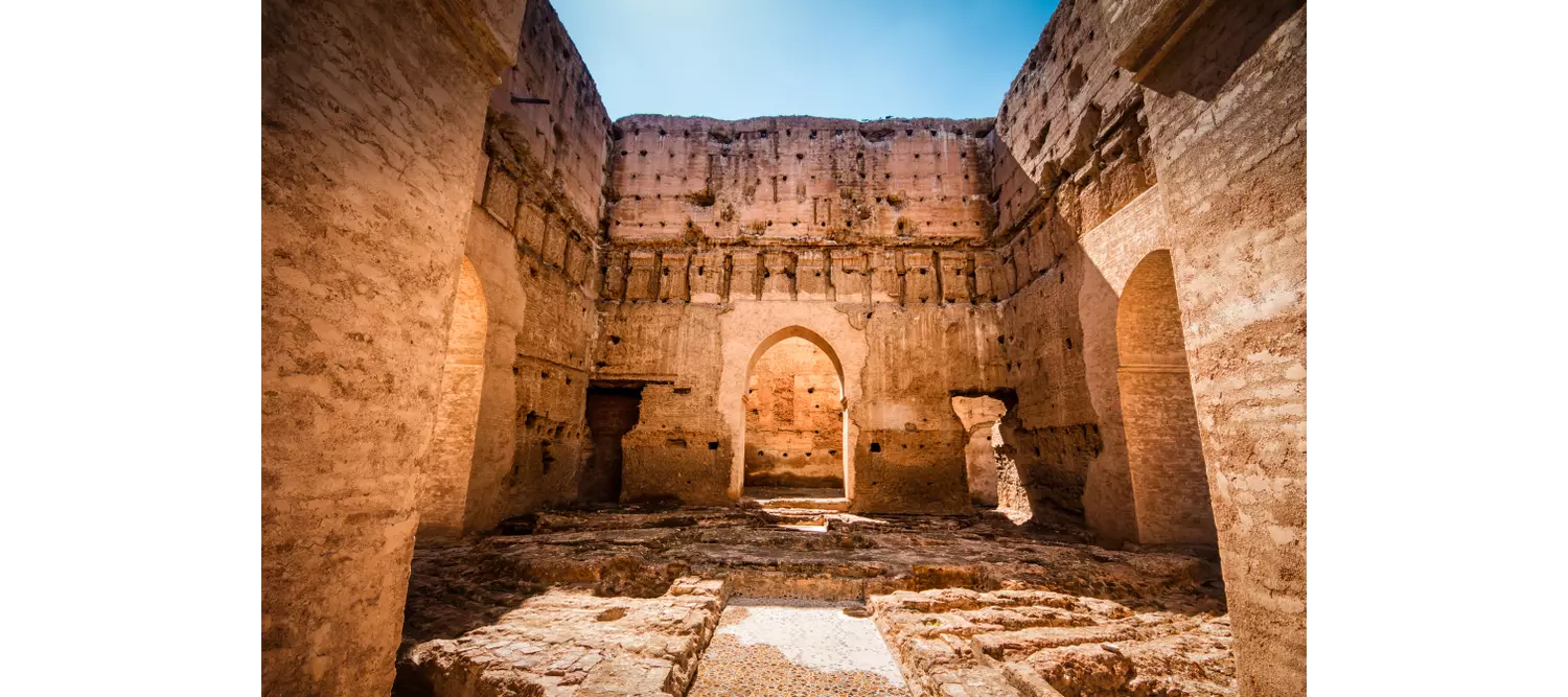 Ausschnitt aus dem el-Badi-Palast in Marrakesch, Marokko.