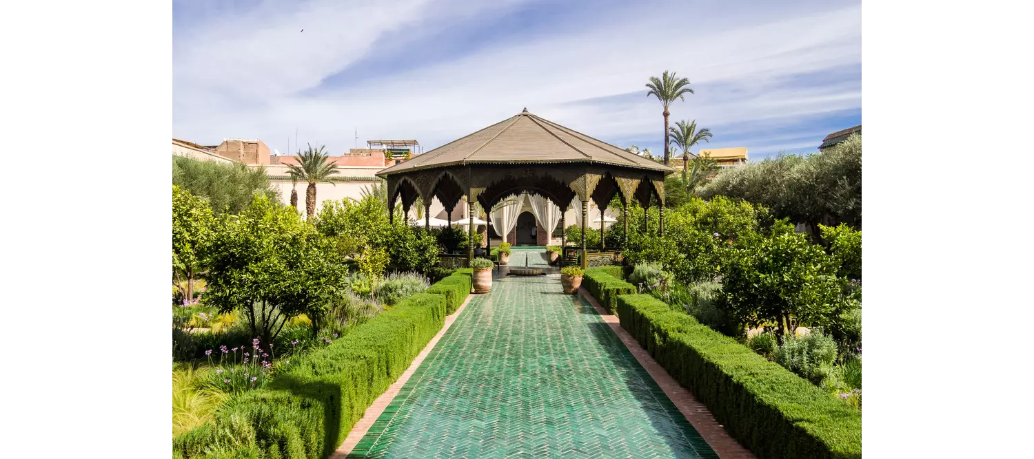 Marrakesh Morocco -10.30.2021: The riad-museum Le Jardin Secret is one of the largest and most ancient palaces of the medina of Marrakech. 