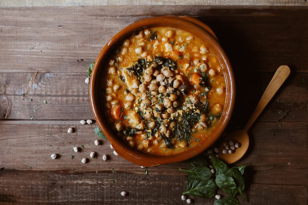 Chickpeas: A terracotta dish with a chickpea stew