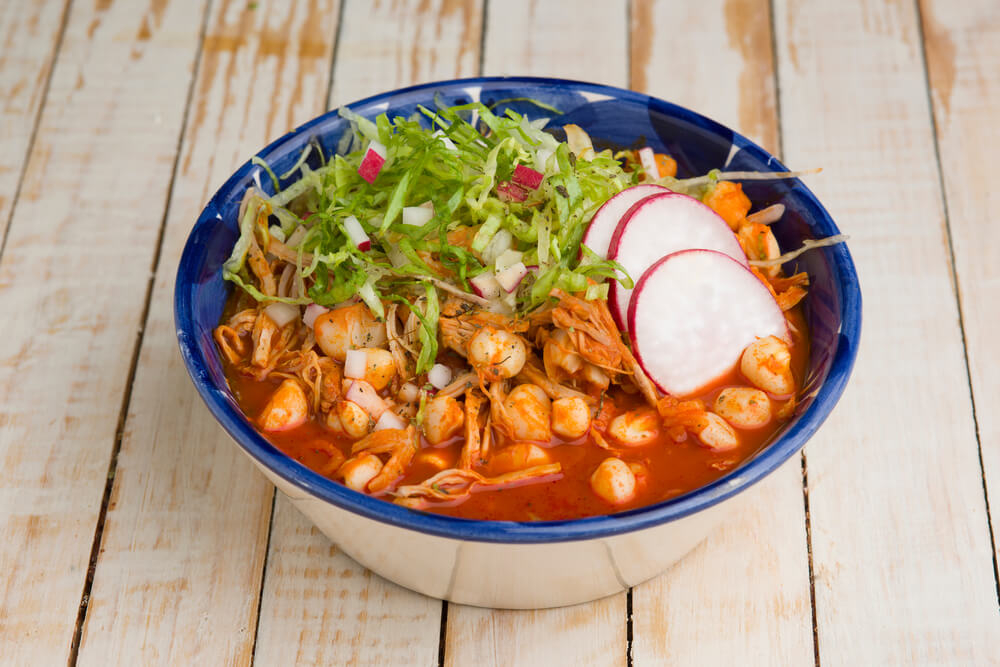 Mexican Christmas party: a bowl of Pozole, a typical Mexican food