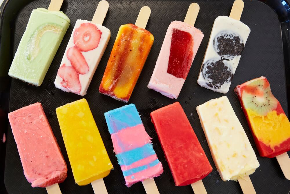 A slate of traditional Mexican ice cream featuring Mexican fruits