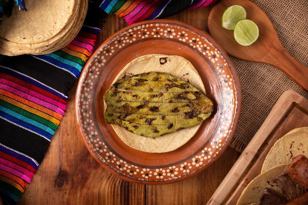 A nopal taco, featuring one of the best Mexican fruits.