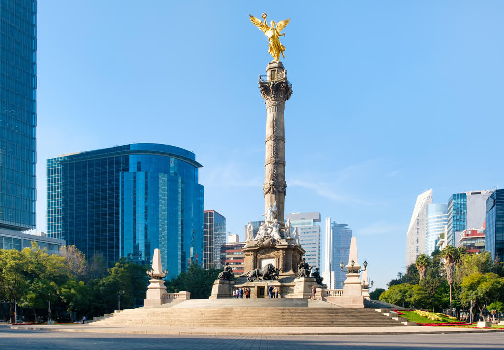 The El Ángel monument is a tall column topped with a golden angel, standing proud in Mexico City.