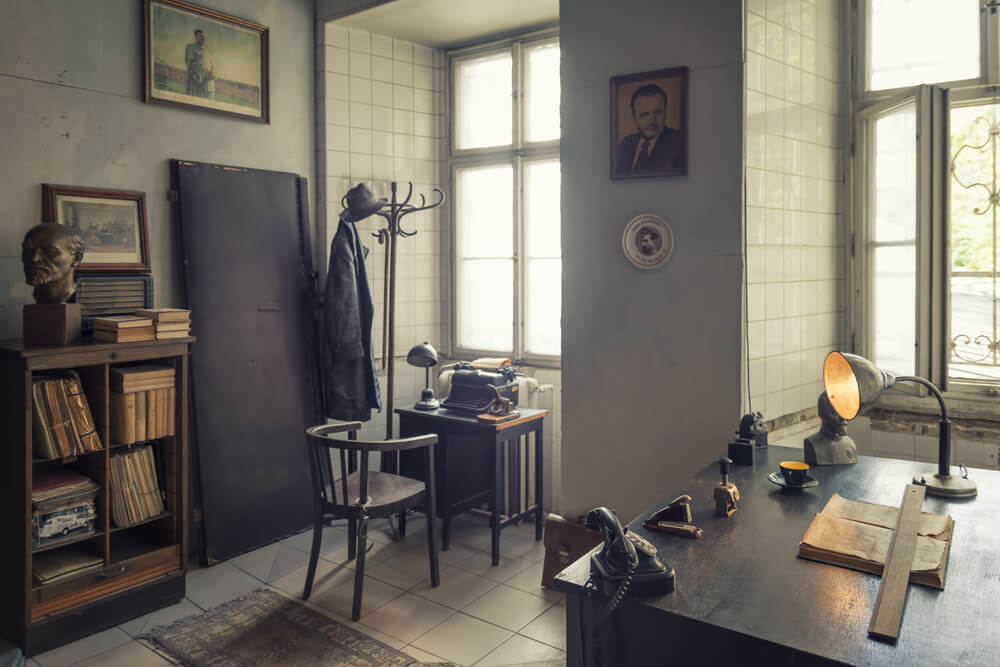 Museum of Communism: An office with old telephones and images from Prague’s past