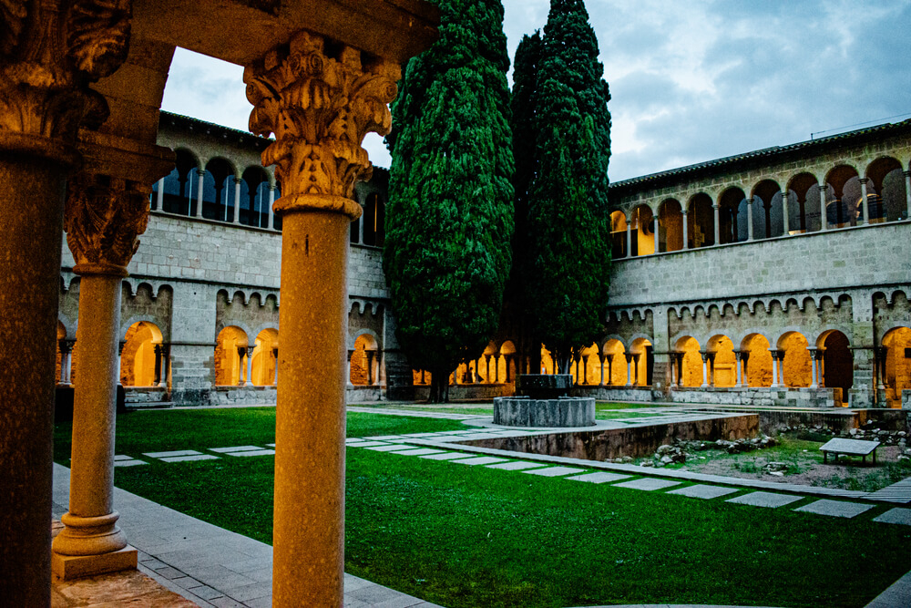 The 12th century Romanesque cloister in the monastery of Sant Cugat