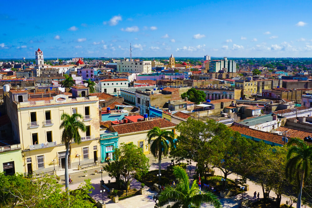 Camagüey: A bird’s eye view across the city with a square in the foreground