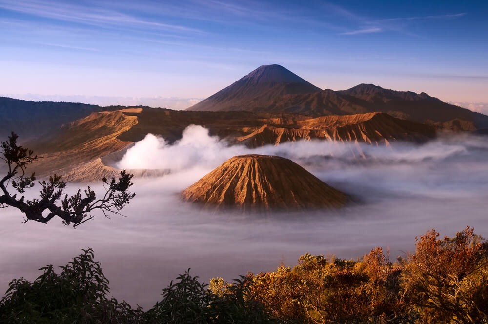 Bromo Volcano: Volcano surrounded by lilac mist