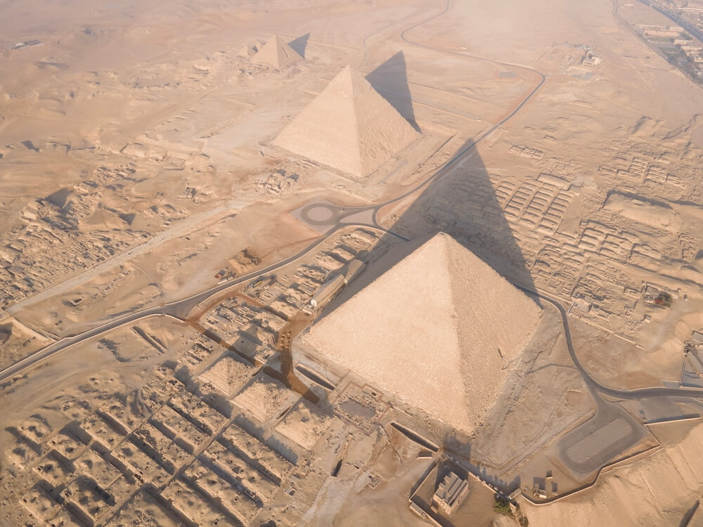 Pyramids of Giza facts: A view of the Pyramids of Giza seen from above