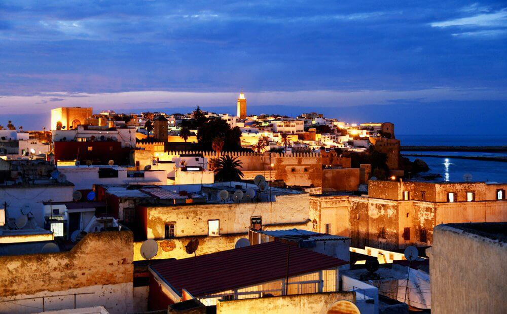 Rabat attractions: views of the Kasbah and city at night