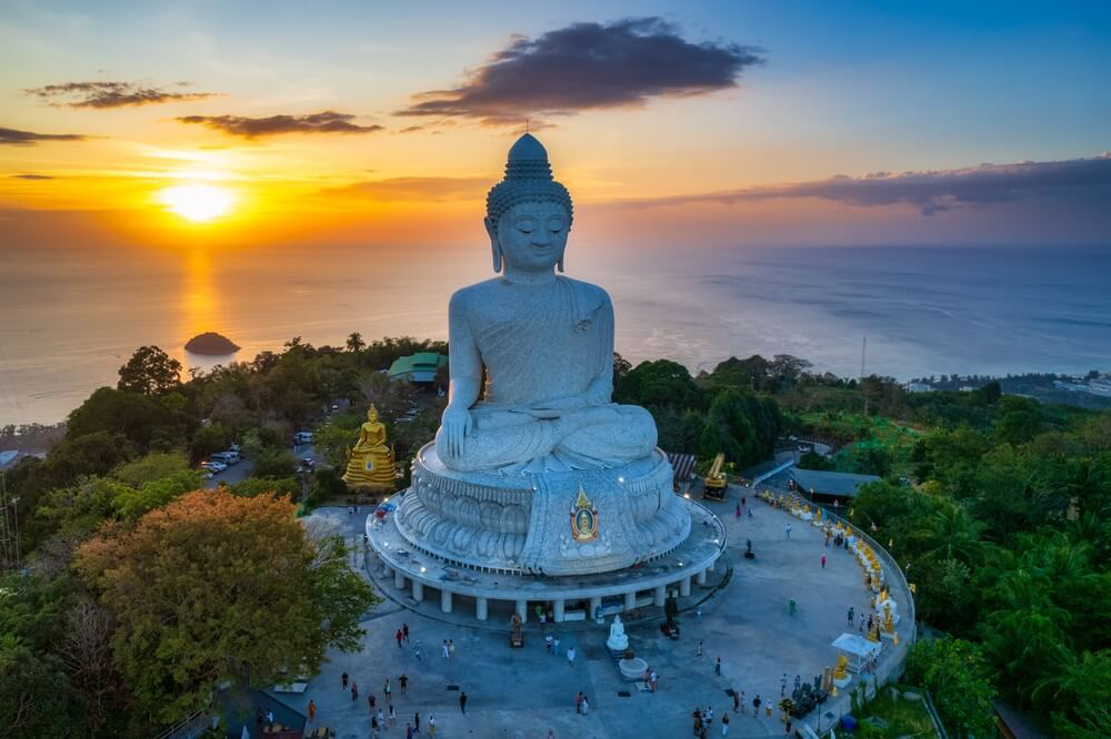 Great Buddha: An enormous statue of buddha in a square in Phuket, Thailand