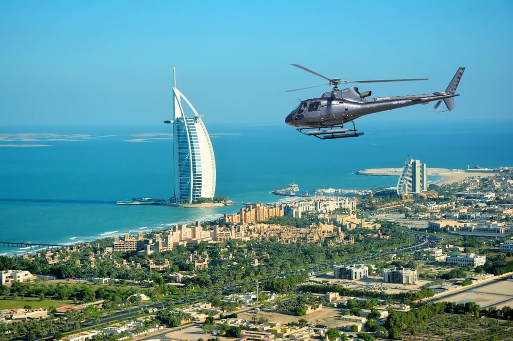 Romantic getaways in Dubai: helicopter over the city