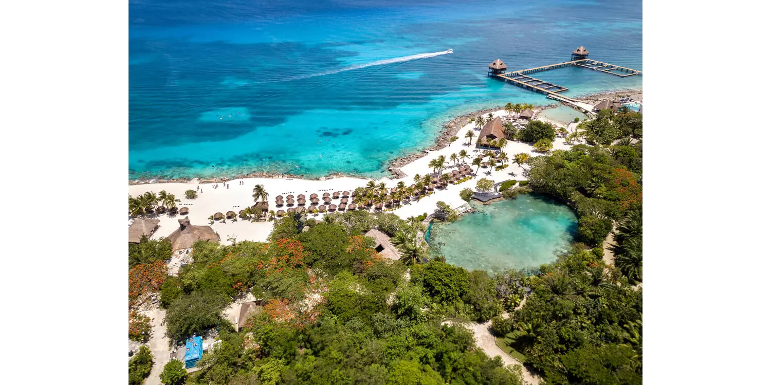 Romantic things to do in Cozumel: An aerial view of the Chankanaab Adventure Beach Park