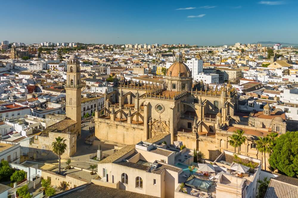 Jerez: A bird’s eye view of a golden stone emblematic building