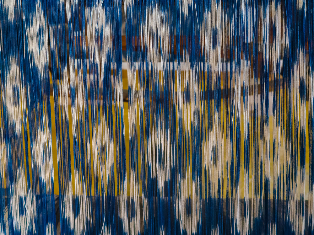 Mallorcan Ikat Fabric: Traditional Mallorcan fabric on the loom being woven
