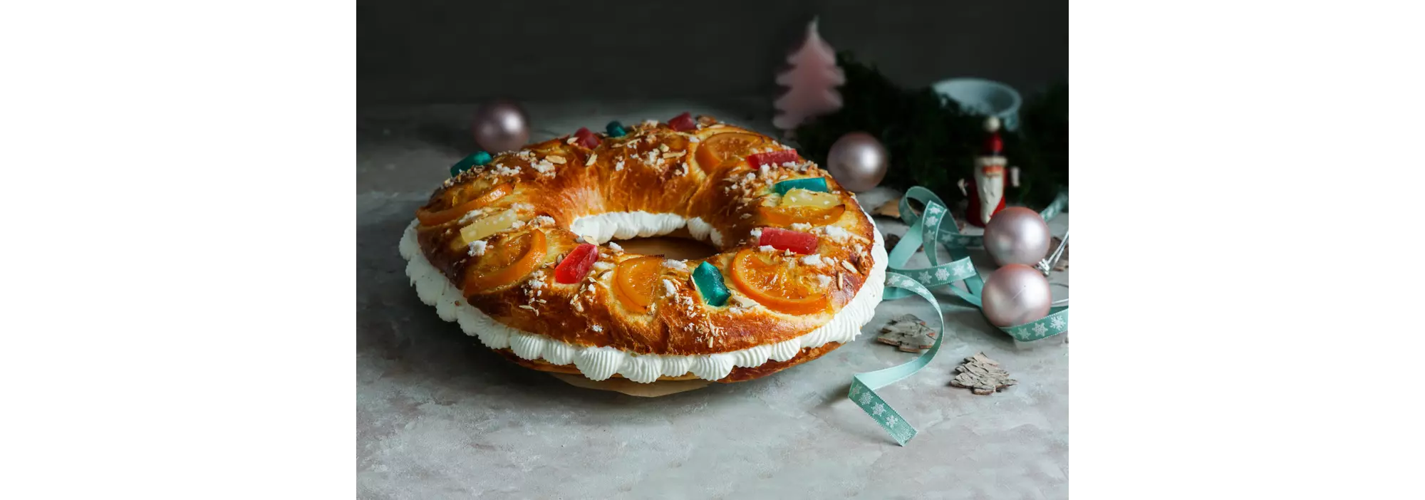 Spain January 6th: A close-up of a traditional Roscón de Reyes cream cake