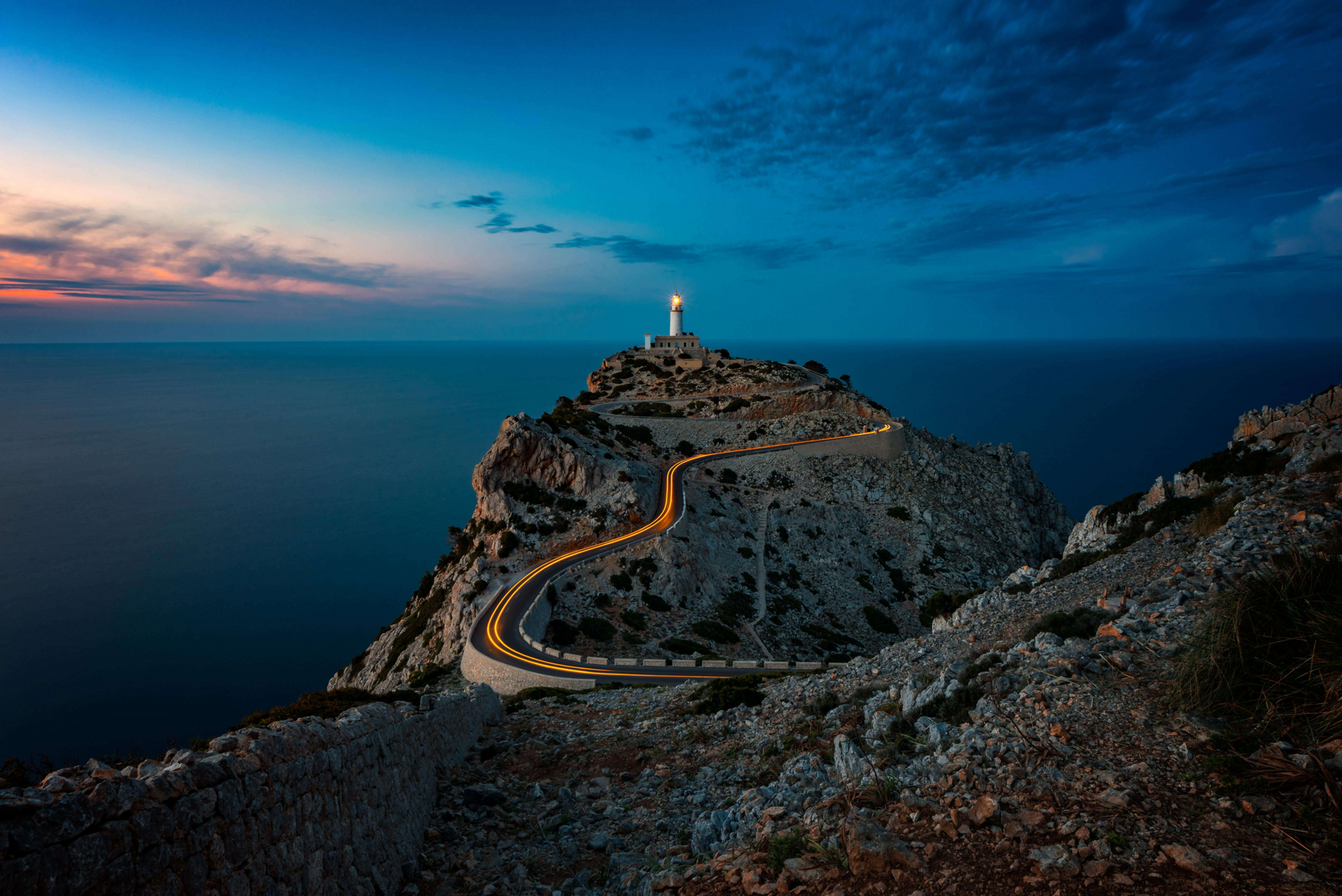 Summer holidays in Majorca: Nighttime view of the island of Formentera 