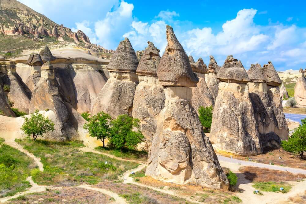 Best places in Cappadocia: The fairy chimneys of Cappadocia against a blue sky