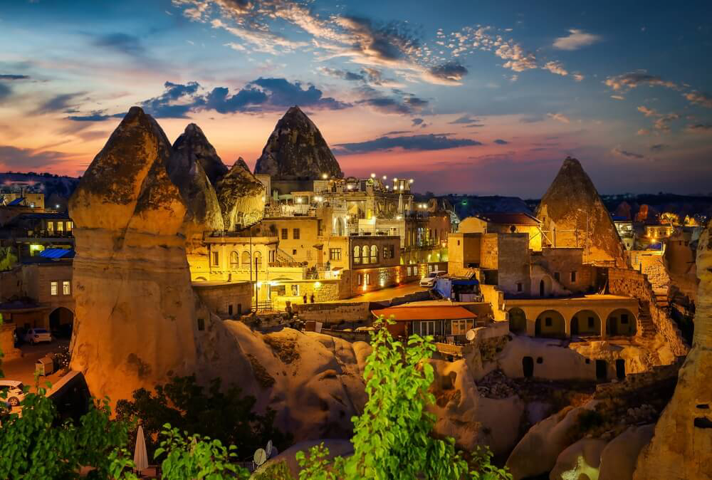 Things to do in Cappadocia: The hilltop city of Göreme at sundown
