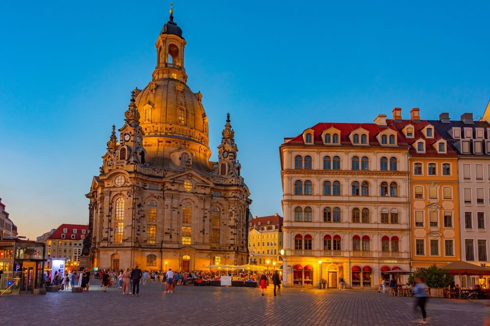 Things to do in Dresden: A tall Baroque church in a typical square in Dresden