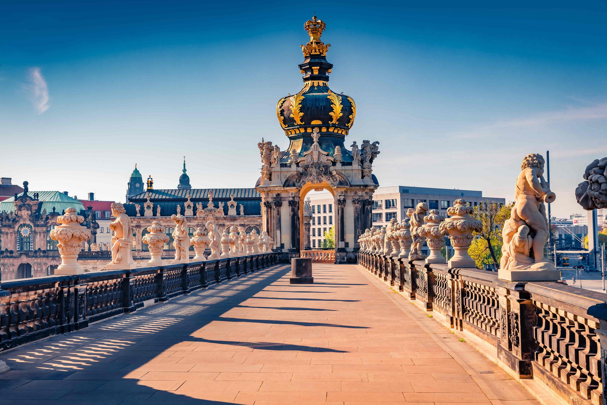 Things to do in Dresden: An elaborate walkway with a black dome at the end