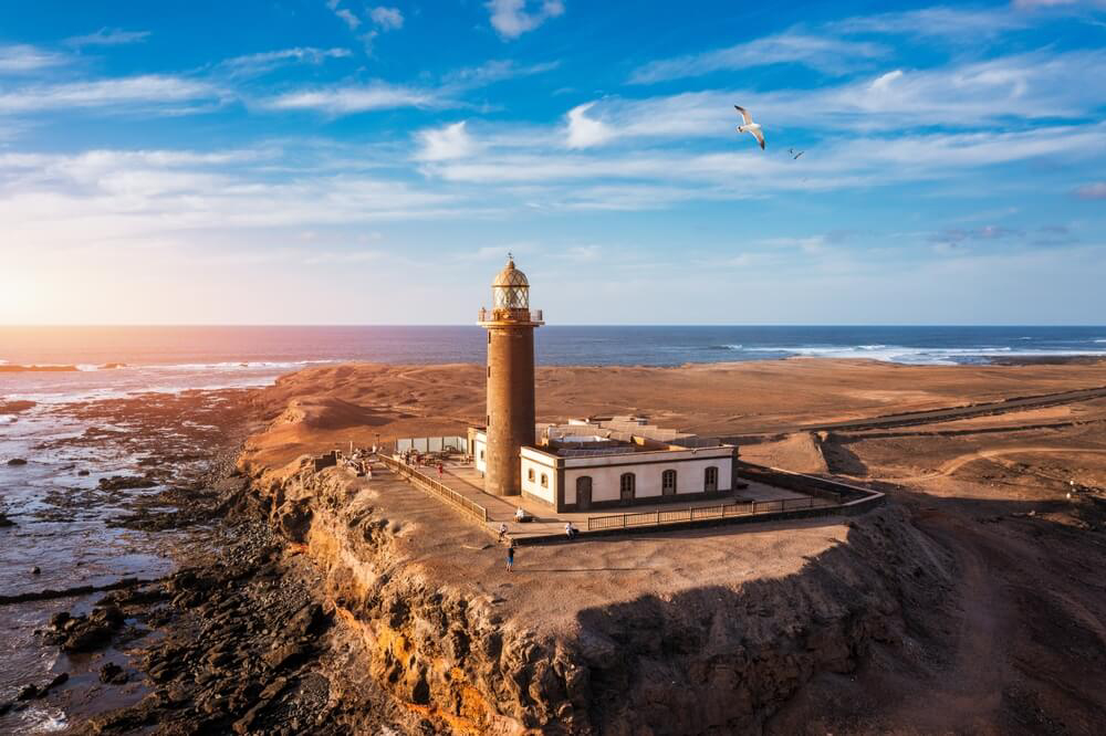 Punta de Jandía: A bird’s eye view of the Fuerteventura coastline and a lighthouse