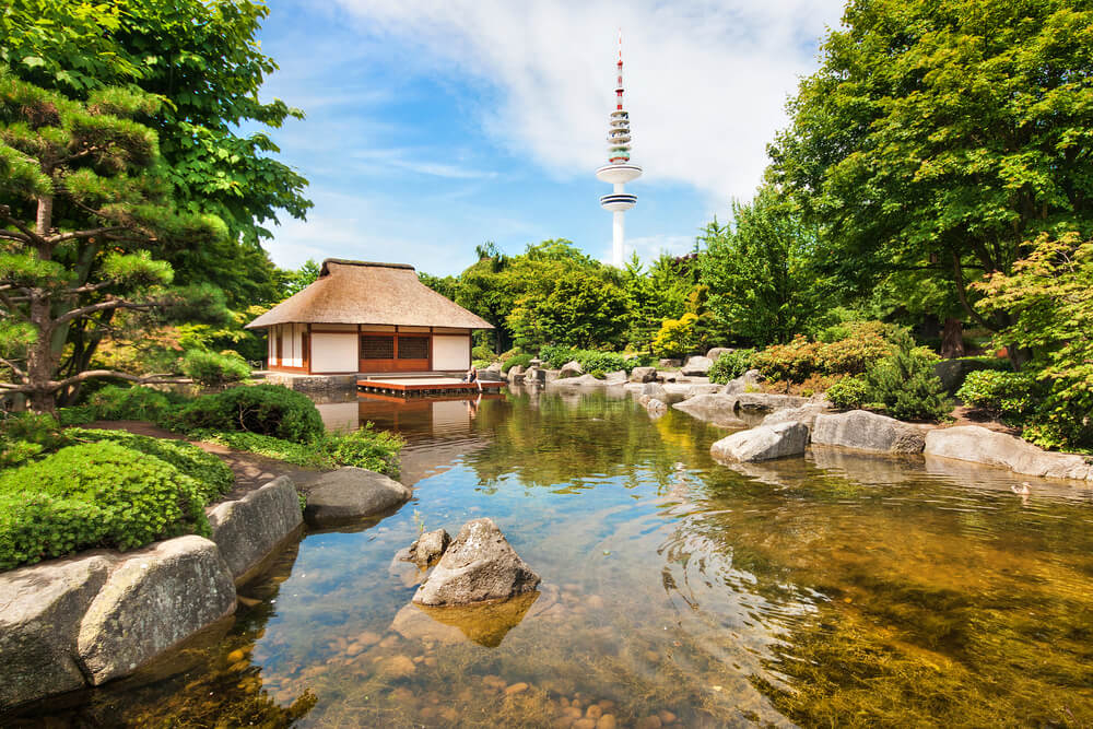 Planten un Blomen: A close-up of the water feature in the Japanese garden in Hamburg