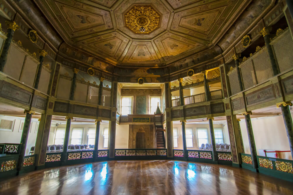 Galata Mevlevi House: the ornate interiors of a geometric room full of natural light