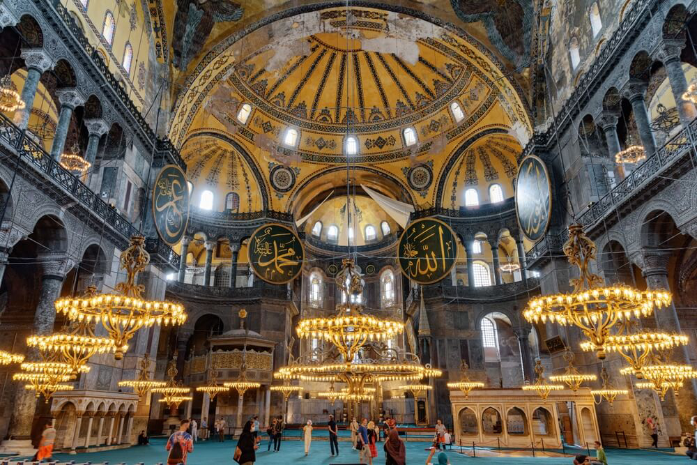 Things to do in Istanbul: The black and gold domed roof inside the Hagia Sophia
