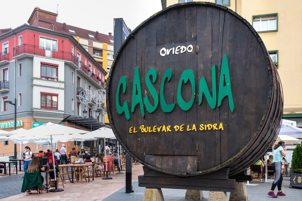 Calle Gascona: A close up of a cider barrel with the name Calle Gascona