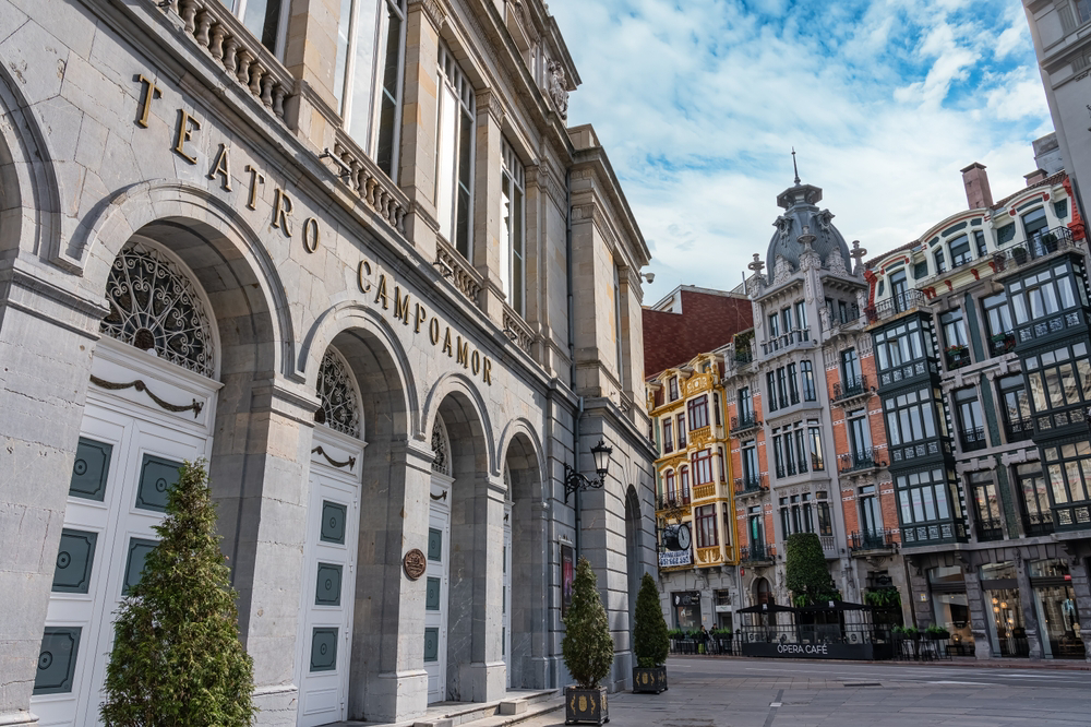 Oviedo, Spain, March 20, 2023: Main facade of the famous Campoamor theatre where the Princess of Asturias Awards are presented.