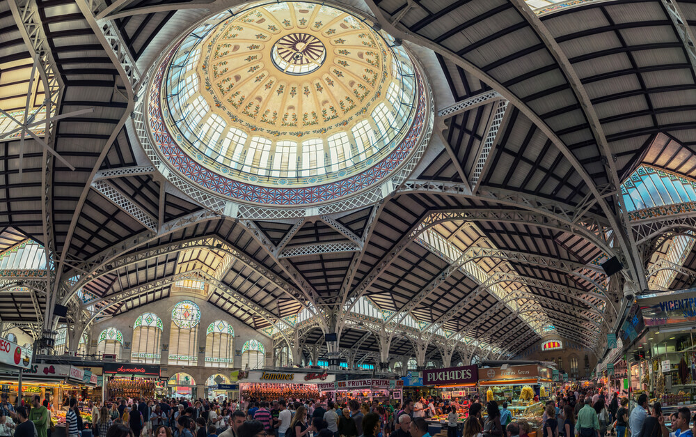 Mercado Central: Inside the Central Market in Valencia with its glass roof and stalls