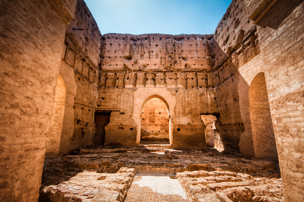 El Badi: A close-up of the ancient stone walls of the El Badi Palace ruins
