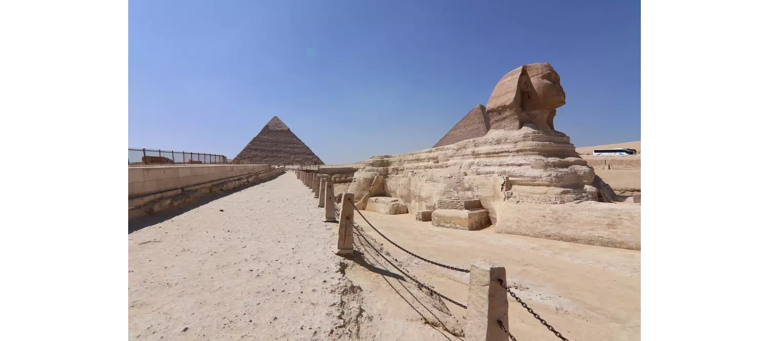 Tourist attractions of Egypt: A close-up of the Sphinx in the Giza Necropolis 