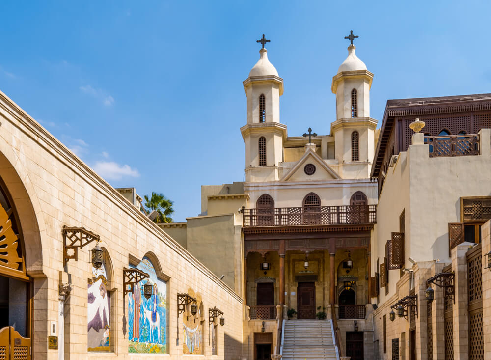 Tourist attractions of Egypt: A close-up of the entrance to the Hanging Church, Cairo