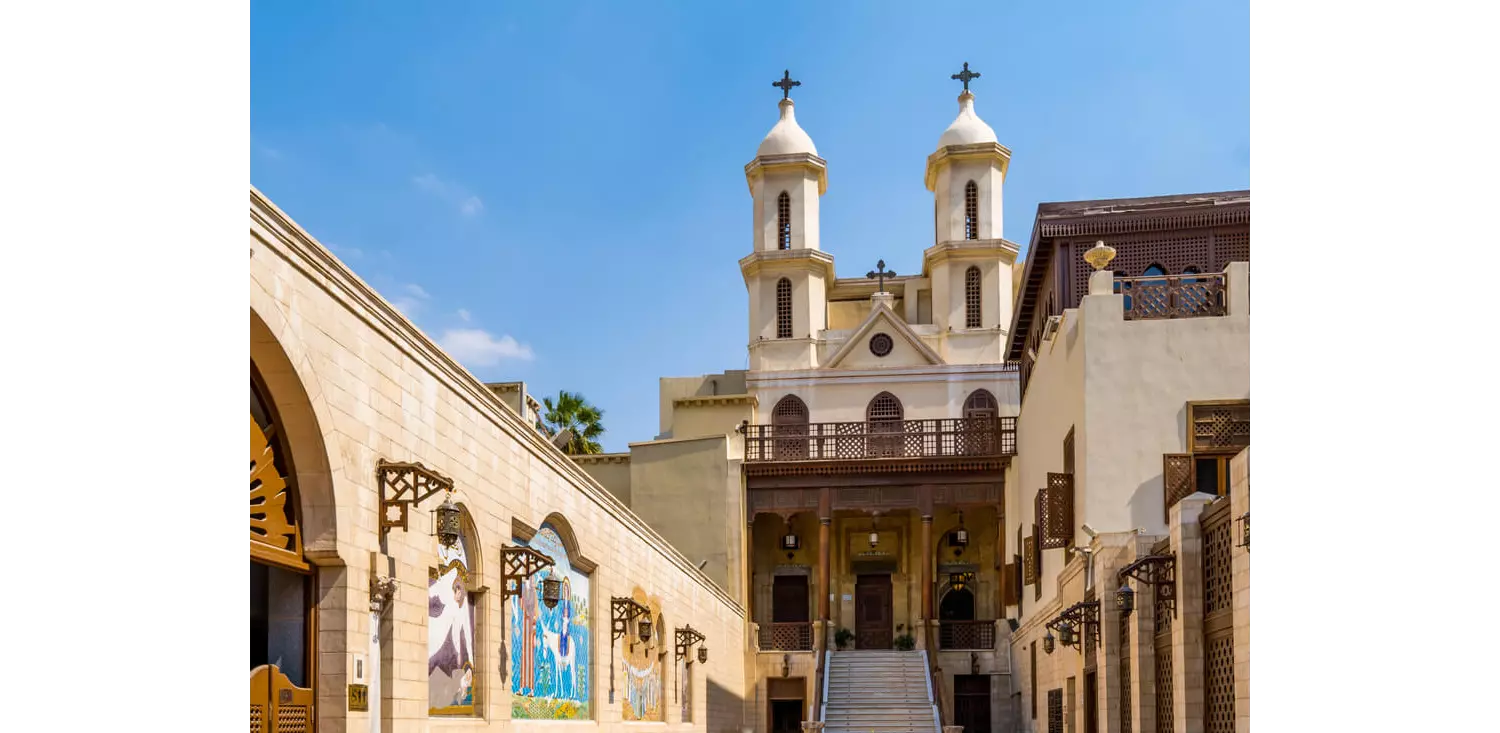 Tourist attractions of Egypt: A close-up of the entrance to the Hanging Church, Cairo