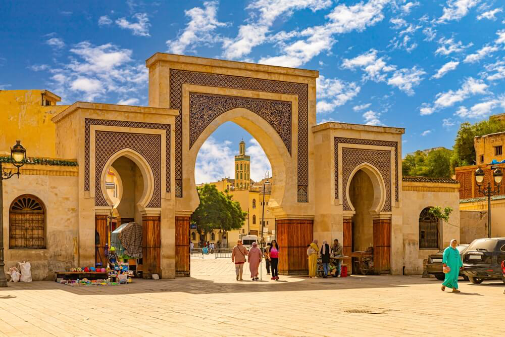 Fez Medina: Yellow stone archway entrance to the Fez Medina