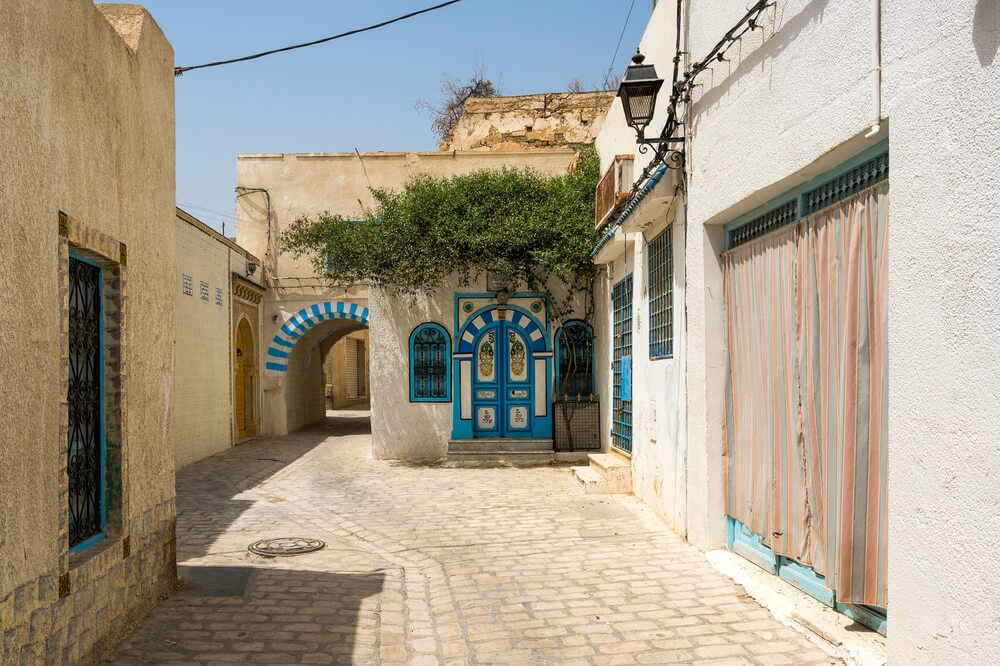 Tunisian harissa paste: A street view of a typical street close to the Nabeul medina