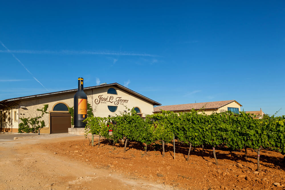 José L Ferrer: The entrance to the winery with grapevines growing in front 