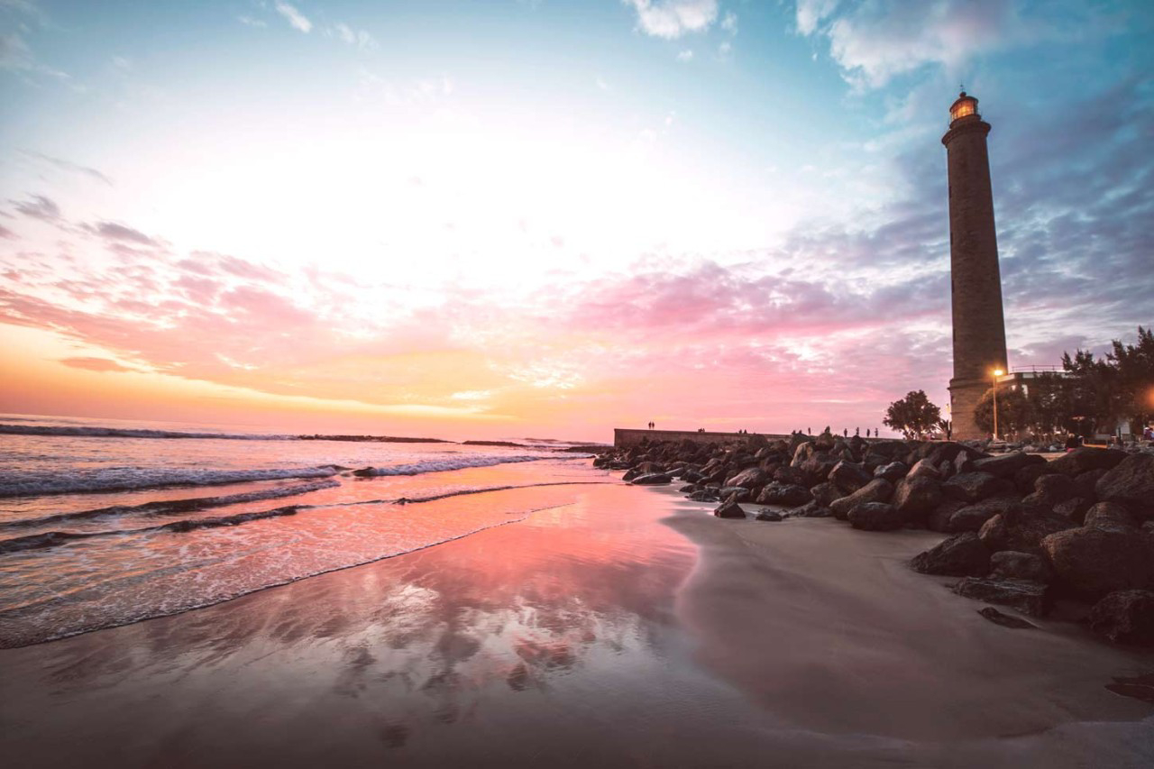 World Travel Day: Views of the Maspalomas lighthouse at sunset