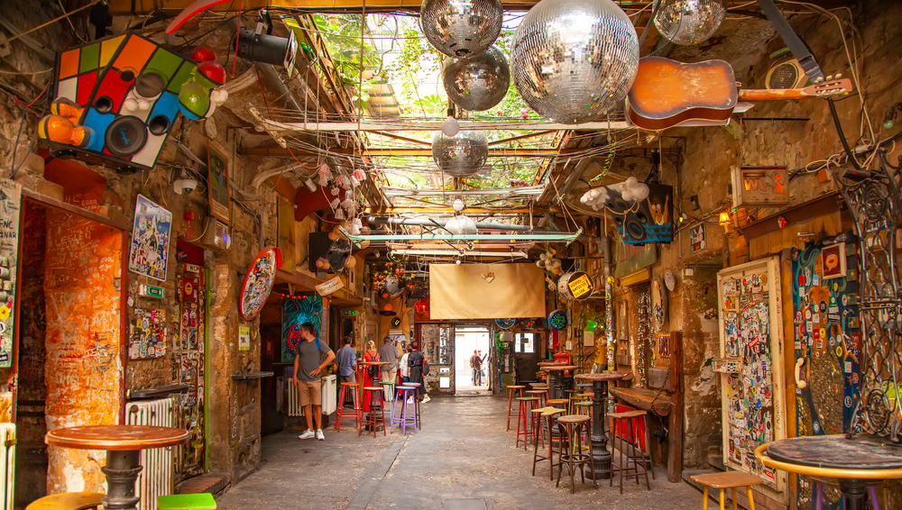 BUDAPEST, HUNGARY –11 September, 2019: Szimpla Kert ruin bar interior in Budapest