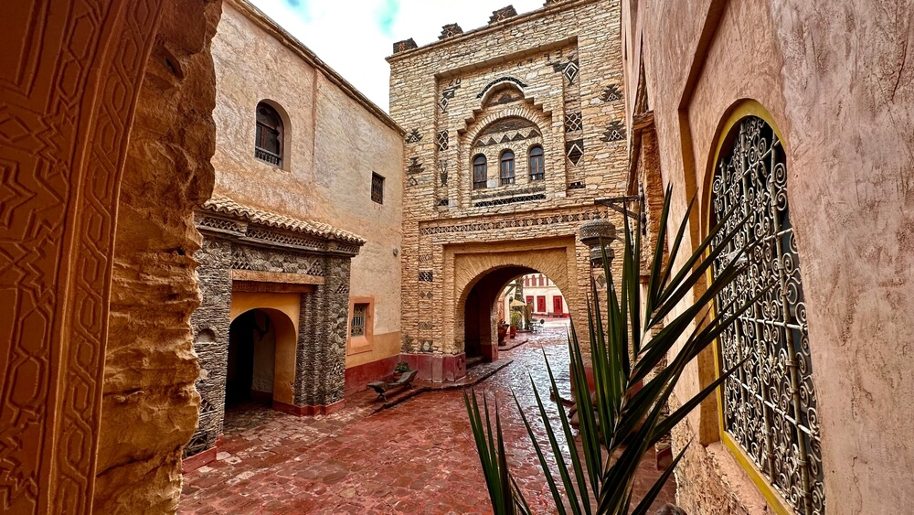 A close-up of the red paved streets inside the Medina of Agadir