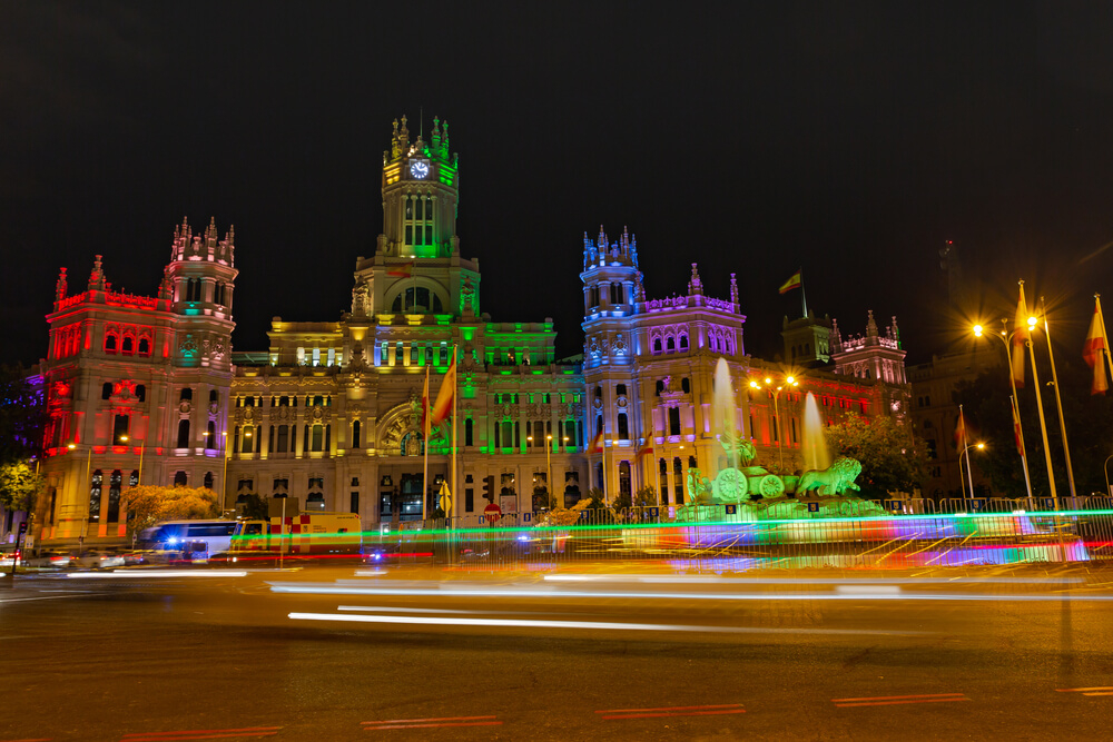 Gay Pride Parades: Ciebles in Madrid decorated in rainbow colours for Pride