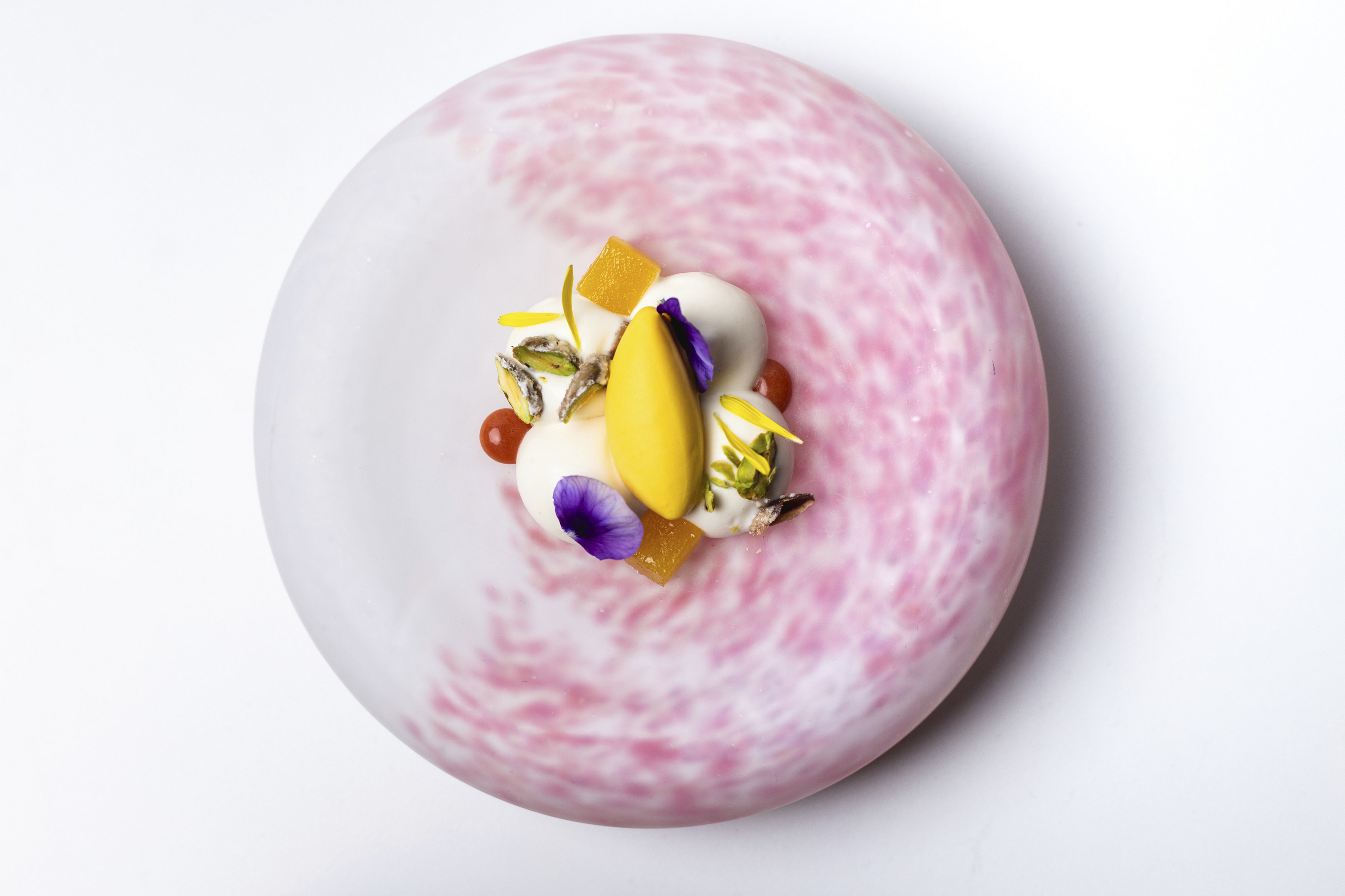 Hotels with Michelin star restaurant: Un plato rosado y blanco en el Rincón de Juan Carlosin