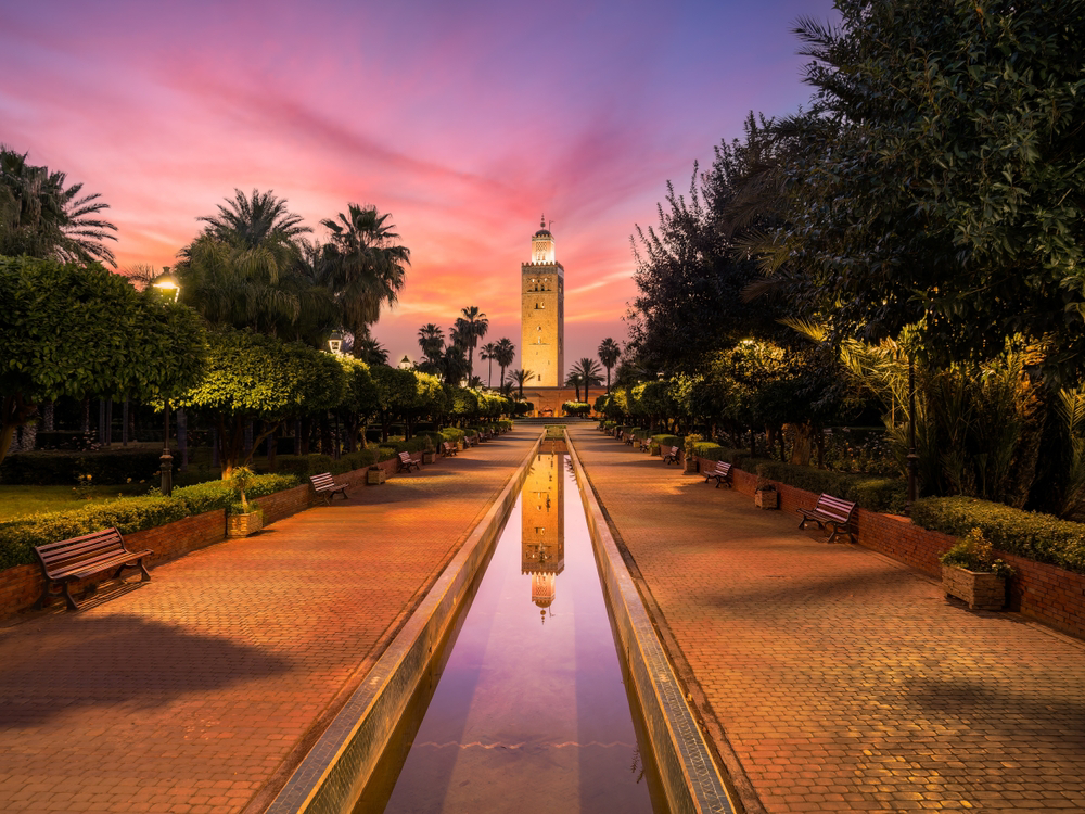 Koutoubia Mosque at twilight time, Marrakesh, Morocco